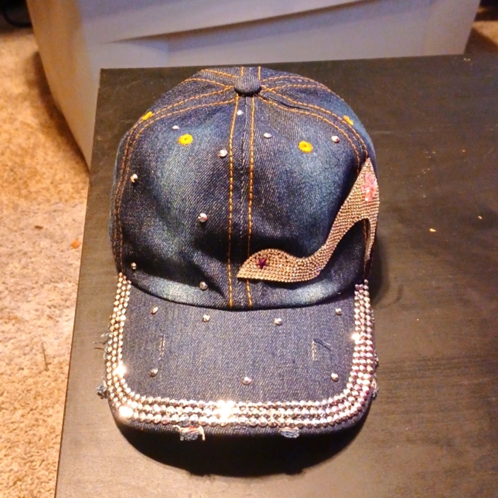 Beautiful blinged out dark denim hat